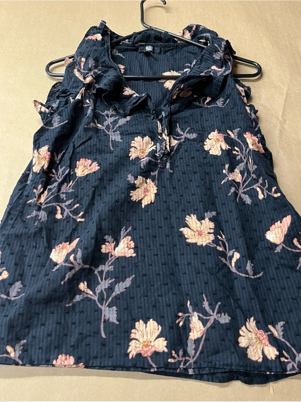 PAIGE Navy Floral Ruffle Neck Sleeveless Camisole